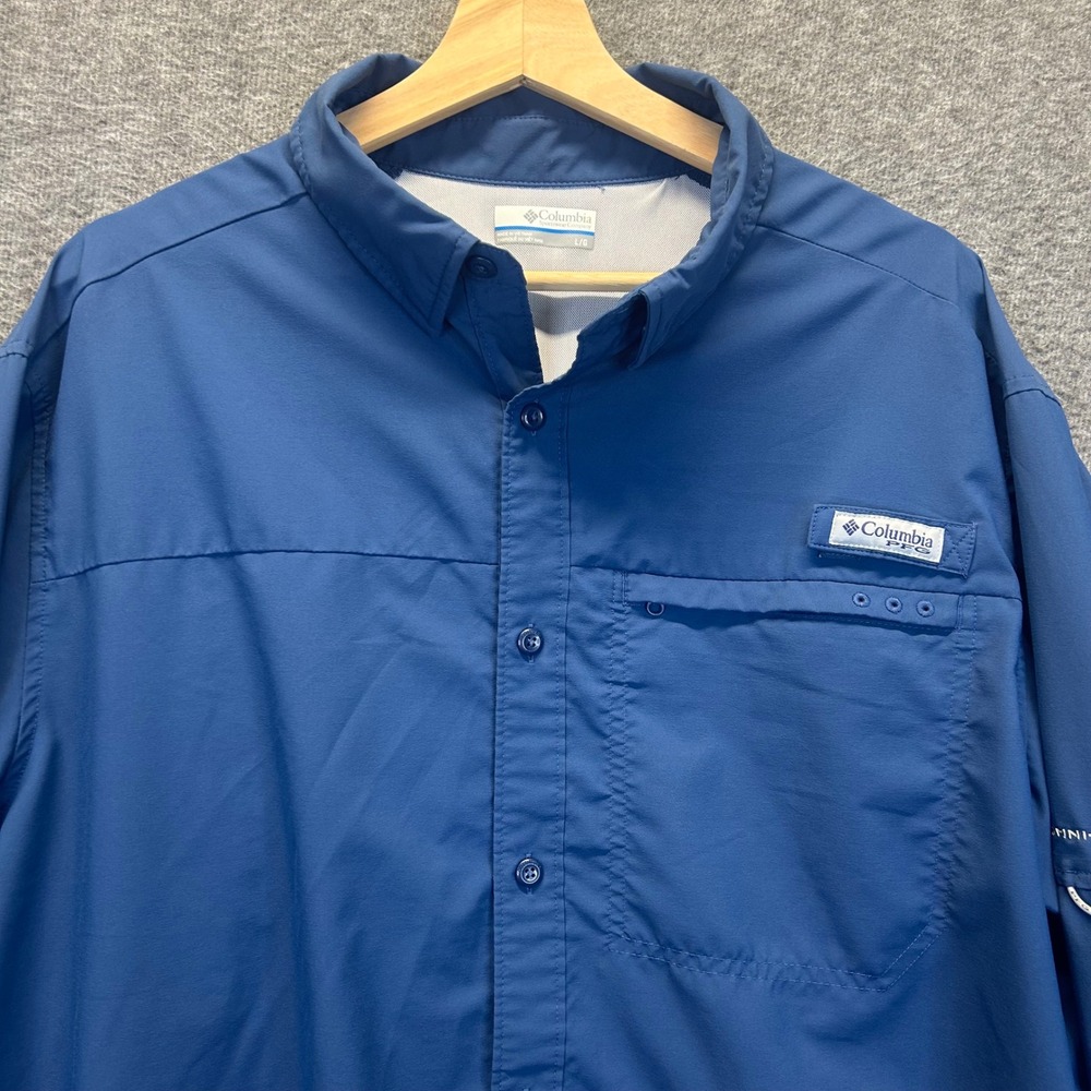 Columbia PFG Tamiami II Blue Long Sleeve Fishing Shirt Mens Large FM0278